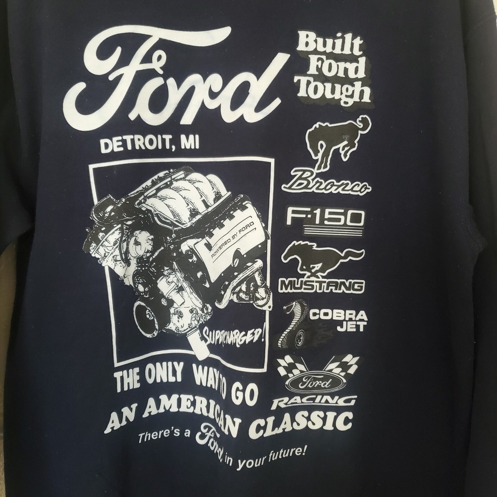 Ford Built Ford Tough Mens Blue Sweatshirt Mustang F150 Bronco Cobra Racing Sz L